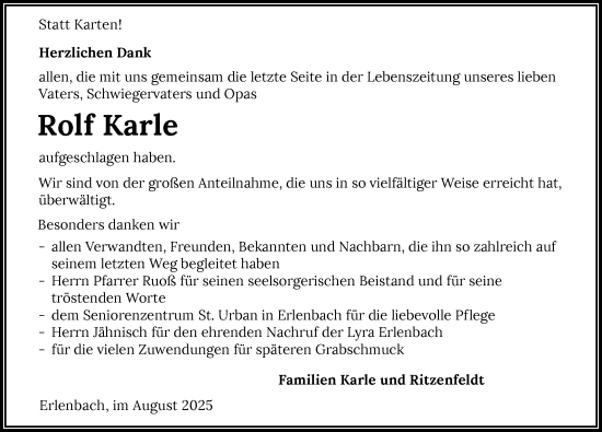 Traueranzeige von Rolf Karle von GESAMT