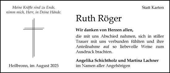 Traueranzeige von Ruth Röger von GESAMT