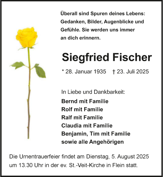 Traueranzeige von Siegfried Fischer von GESAMT