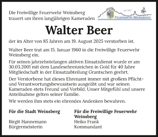 Traueranzeige von Walter Beer von GESAMT