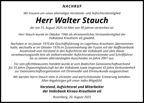 Traueranzeige von Walter Stauch von GESAMT
