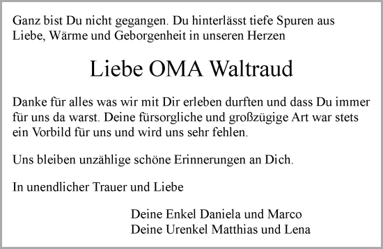 Traueranzeige von Waltraud Nuber von GESAMT