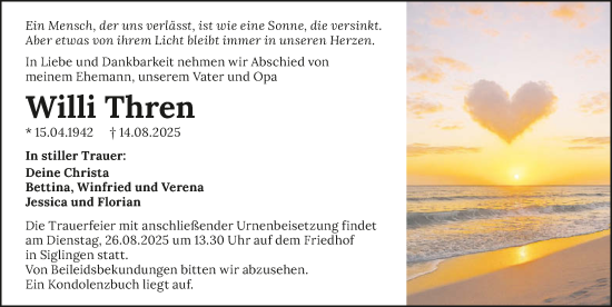 Traueranzeige von Willi Thren von GESAMT
