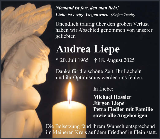 Traueranzeige von Andrea Liepe von GESAMT
