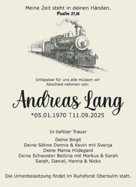 Traueranzeige von Andreas Lang von GESAMT