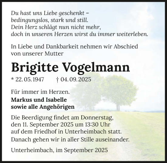 Traueranzeige von Brigitte Vogelmann von GESAMT