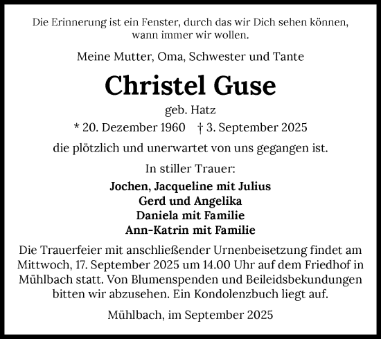 Traueranzeige von Christel Guse von GESAMT