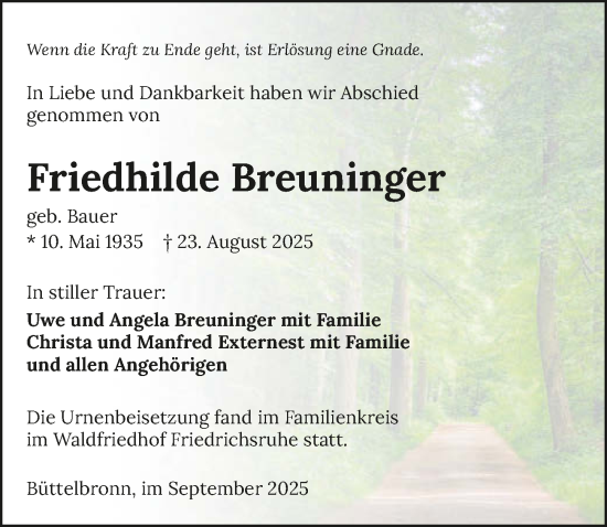 Traueranzeige von Friedhilde Breuninger von GESAMT