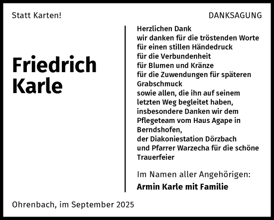 Traueranzeige von Friedrich Karle von GESAMT