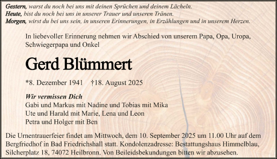 Traueranzeige von Gerd Blümmert von GESAMT
