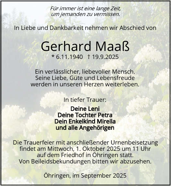 Traueranzeige von Gerhard Maaß von GESAMT