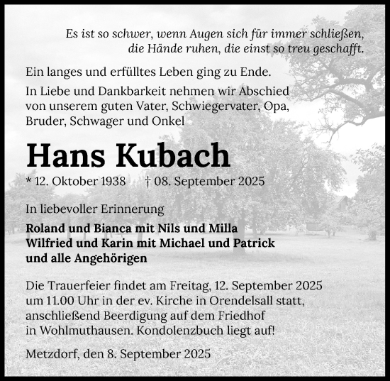Traueranzeige von Hans Kubach von GESAMT
