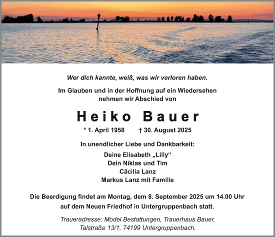 Traueranzeige von Heiko Bauer von GESAMT