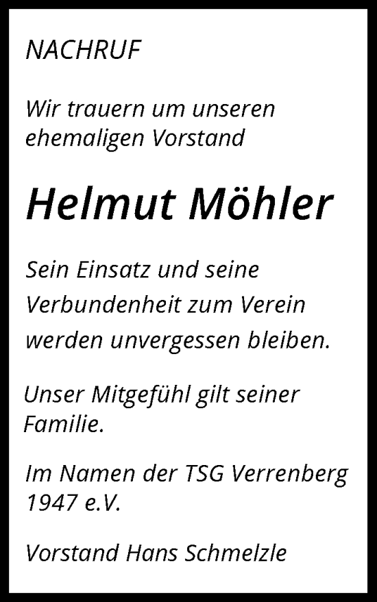 Traueranzeige von Helmut Möhler von GESAMT