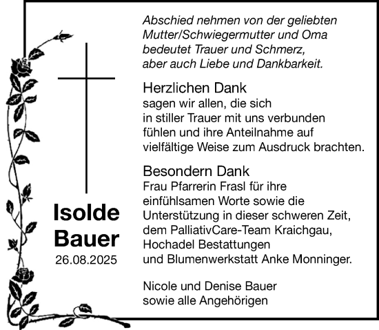 Traueranzeige von Isolde Bauer von GESAMT