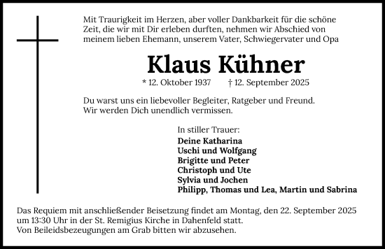 Traueranzeige von Klaus Kühner von GESAMT