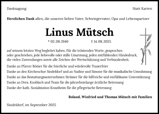 Traueranzeige von Linus Mütsch von GESAMT