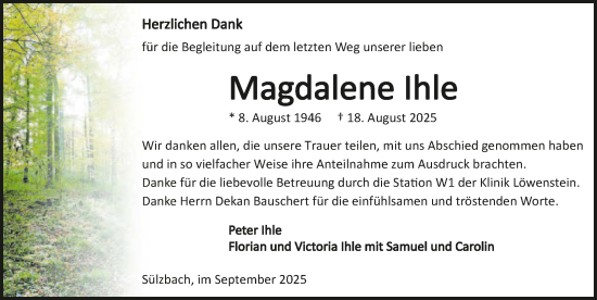 Traueranzeige von Magdalene Ihle von GESAMT