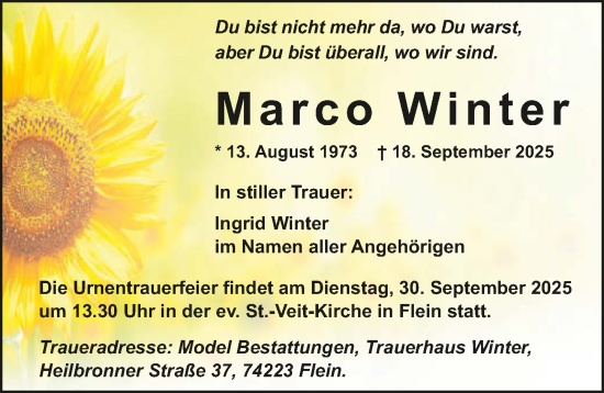 Traueranzeige von Marco Winter von GESAMT