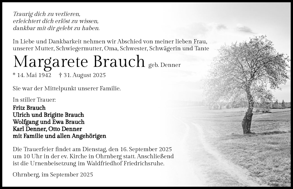  Traueranzeige für Margarete Brauch vom 11.09.2025 aus GESAMT