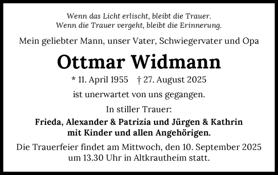 Traueranzeige von Ottmar Widmann von GESAMT