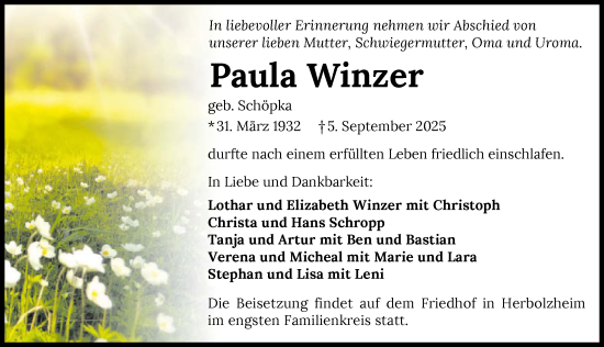 Traueranzeige von Paula Winzer von GESAMT