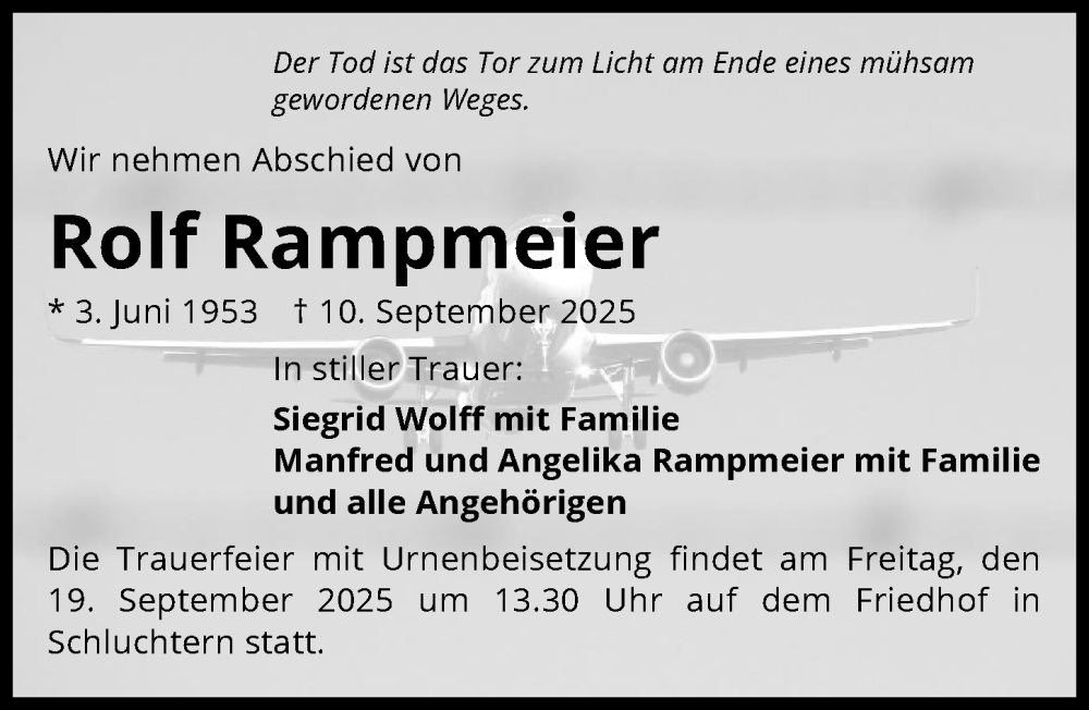  Traueranzeige für Rolf Rampmeier vom 13.09.2025 aus GESAMT