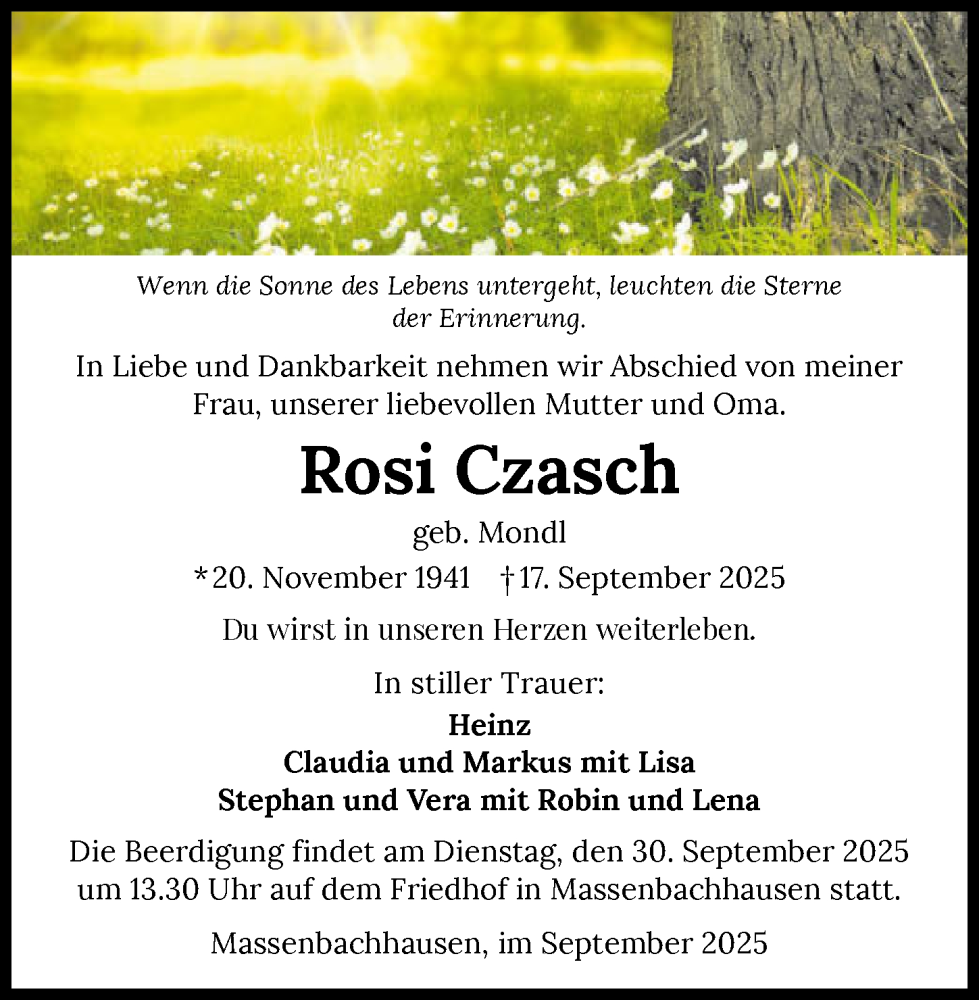  Traueranzeige für Rosi Czasch vom 27.09.2025 aus GESAMT