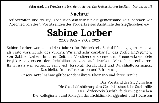 Traueranzeige von Sabine Lorber von GESAMT