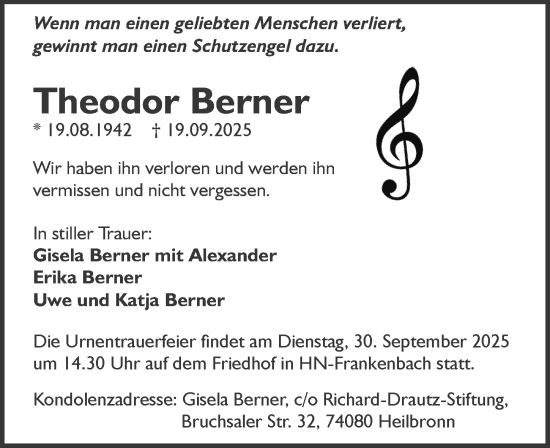 Traueranzeige von Theodor Berner von GESAMT