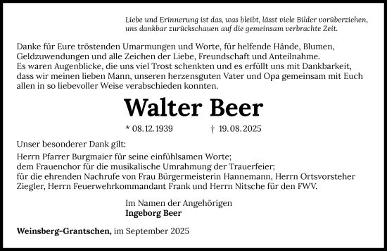 Traueranzeige von Walter Beer von GESAMT