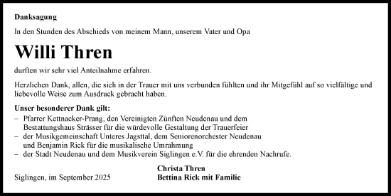 Traueranzeige von Willi Thren von GESAMT