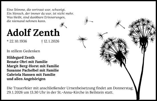 Traueranzeige von Adolf Zenth von GESAMT
