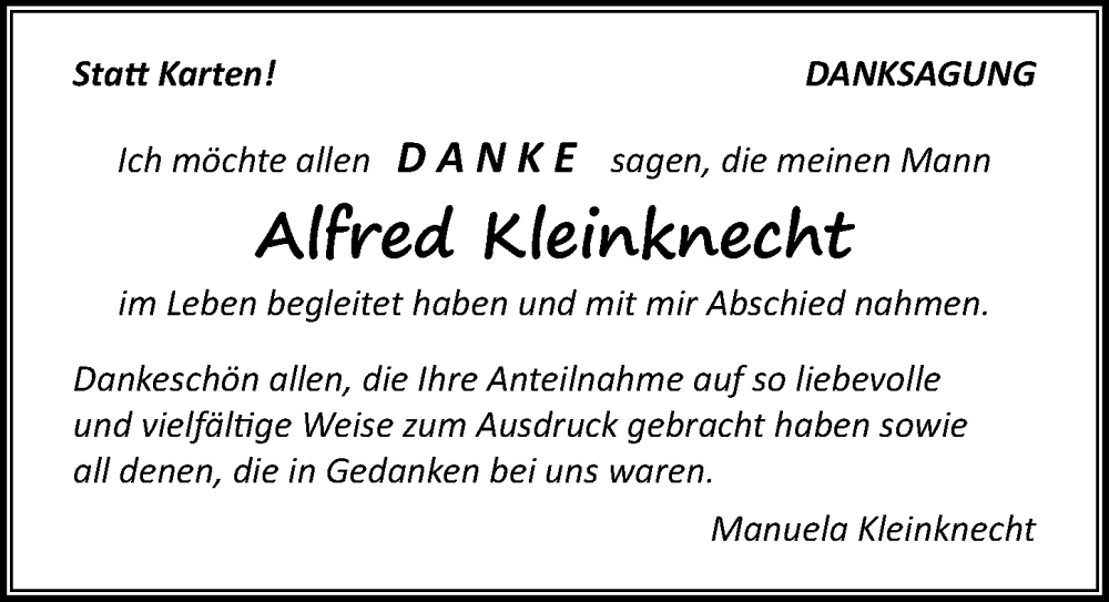  Traueranzeige für Alfred Kleinknecht vom 03.01.2026 aus GESAMT