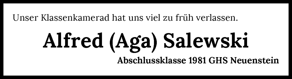  Traueranzeige für Alfred Salewski vom 17.01.2026 aus GESAMT
