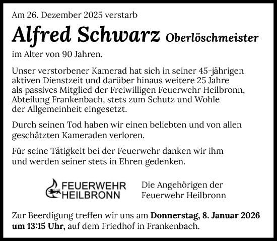 Traueranzeige von Alfred Schwarz von GESAMT