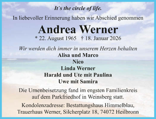 Traueranzeige von Andrea Werner von GESAMT
