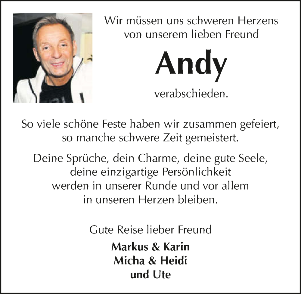  Traueranzeige für Andy  vom 03.01.2026 aus GESAMT