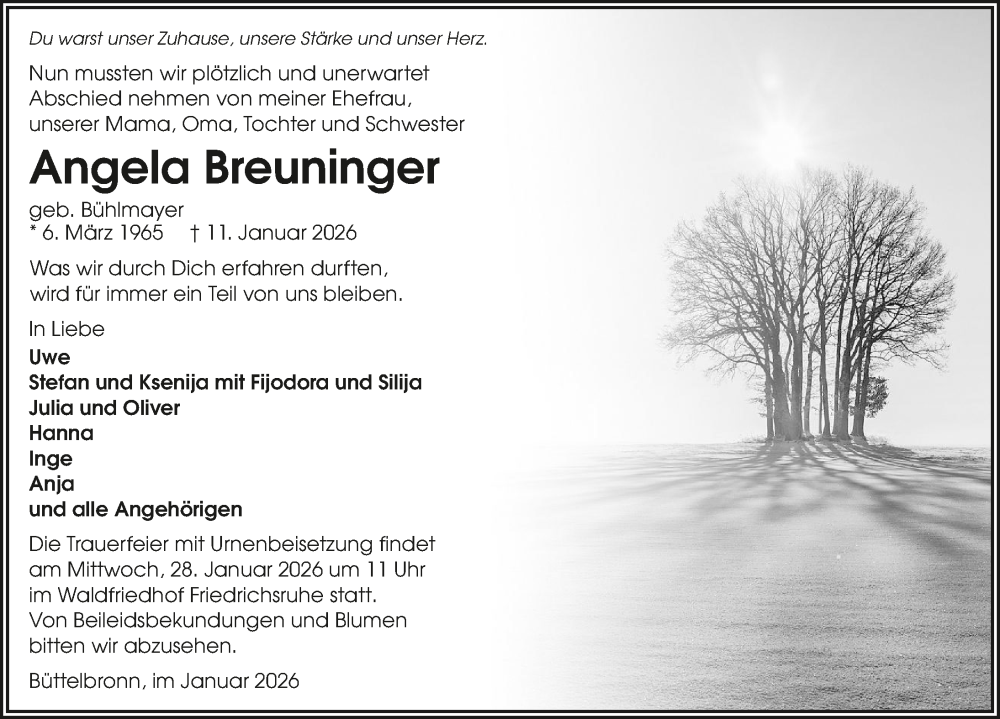  Traueranzeige für Angela Breuninger vom 21.01.2026 aus GESAMT