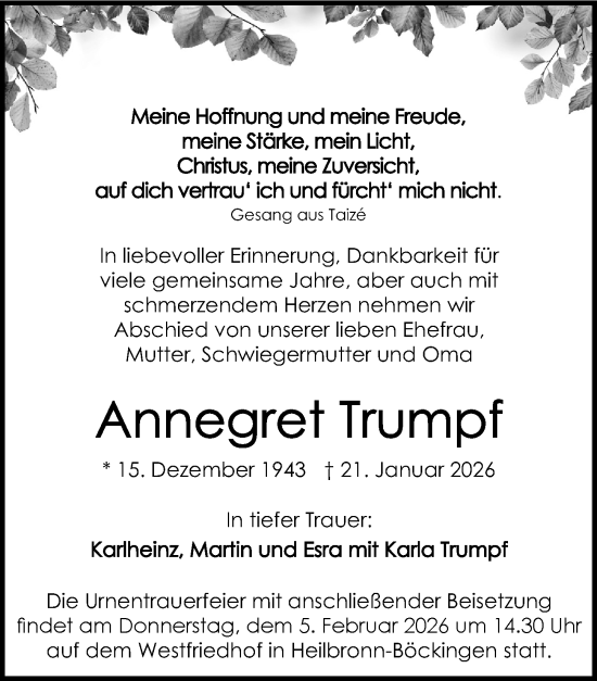 Traueranzeige von Annegret Trumpf von GESAMT
