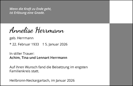 Traueranzeige von Annelise Herrmann von GESAMT