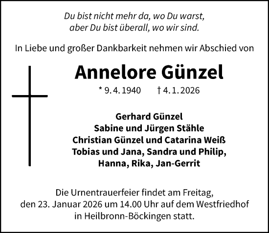 Traueranzeige von Annelore Günzel von GESAMT