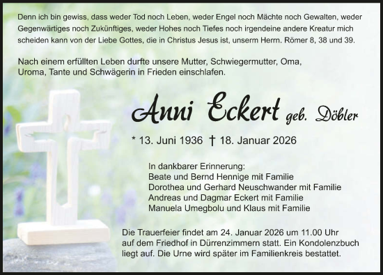Traueranzeige von Anni Eckert von GESAMT