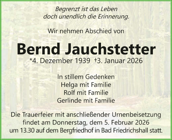 Traueranzeige von Bernd Jauchstetter von GESAMT
