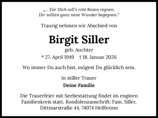 Traueranzeige von Birgit Siller von GESAMT