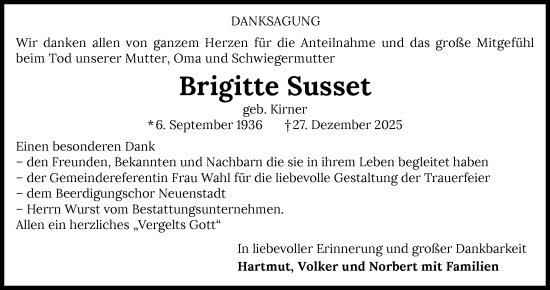 Traueranzeige von Brigitte Susset von GESAMT