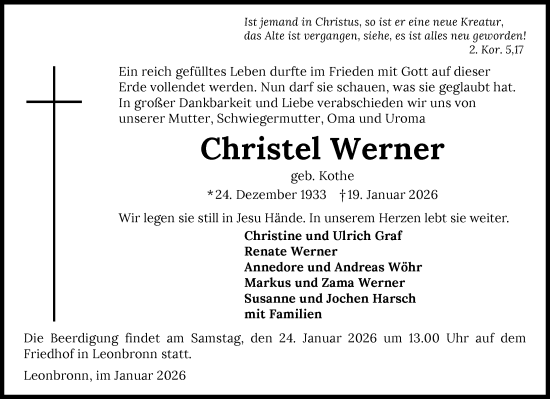 Traueranzeige von Christel Werner von GESAMT