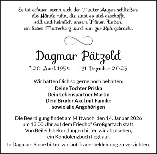 Traueranzeige von Dagmar Pätzold von GESAMT