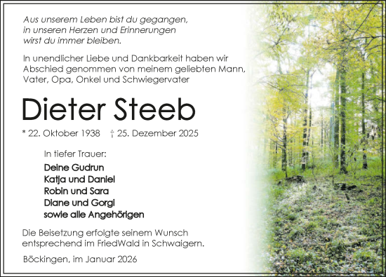 Traueranzeige von Dieter Steeb von GESAMT