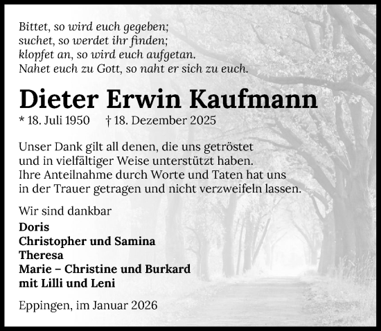 Traueranzeige von Dieter Erwin Kaufmann von GESAMT